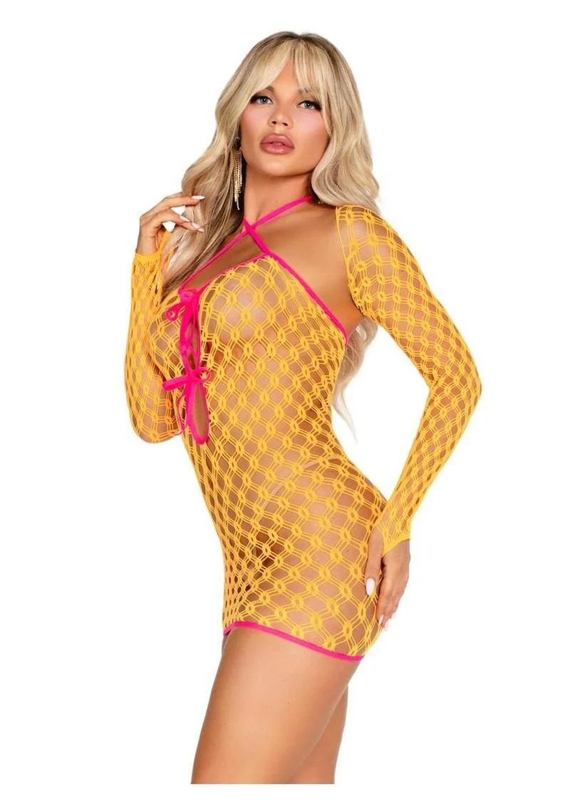 Eyelet Net Mini Shrug  Dress With Tie Front - Image 2