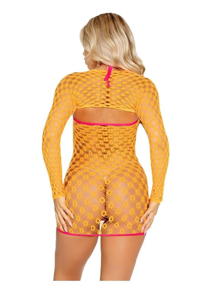 Eyelet Net Mini Shrug  Dress With Tie Front - Image 3