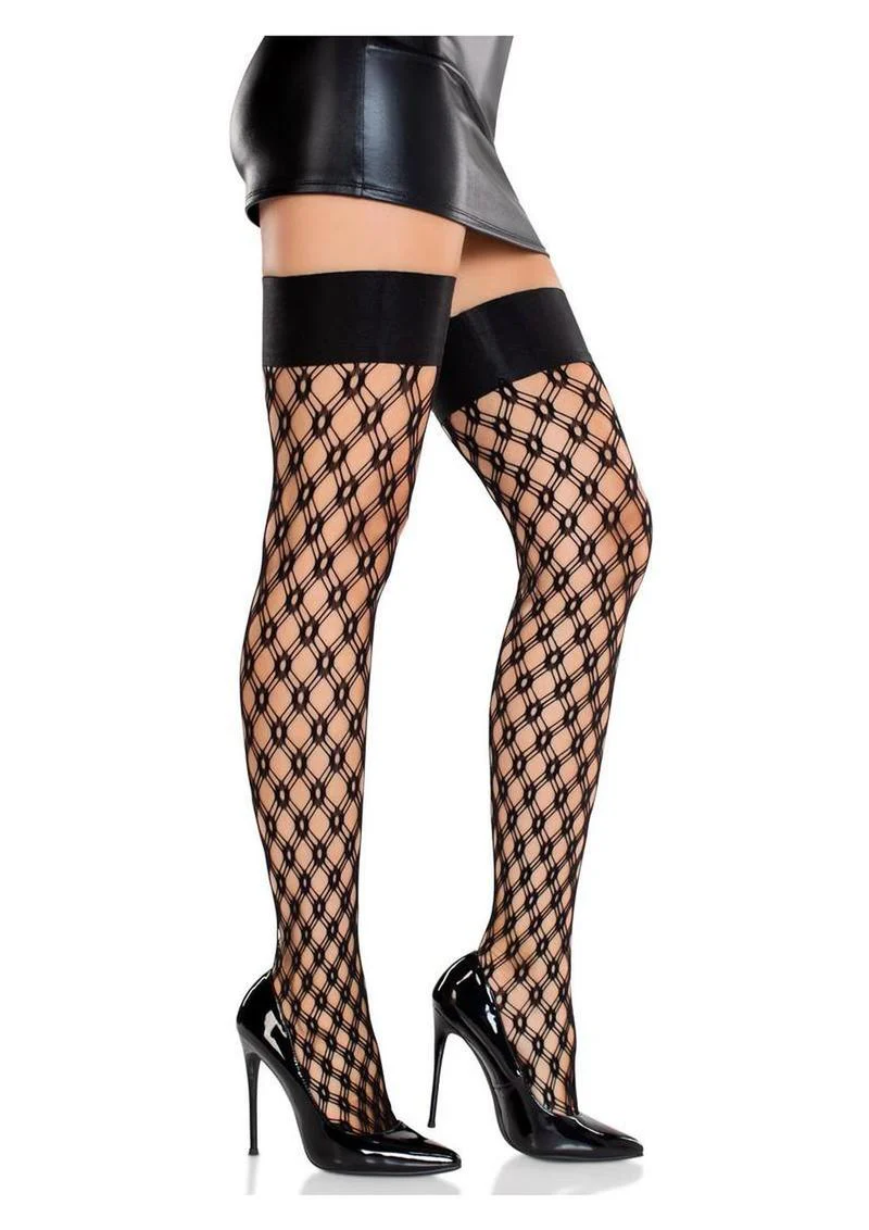 Eyelet Net Thigh Highs with Satin Elastic Top - Image 2