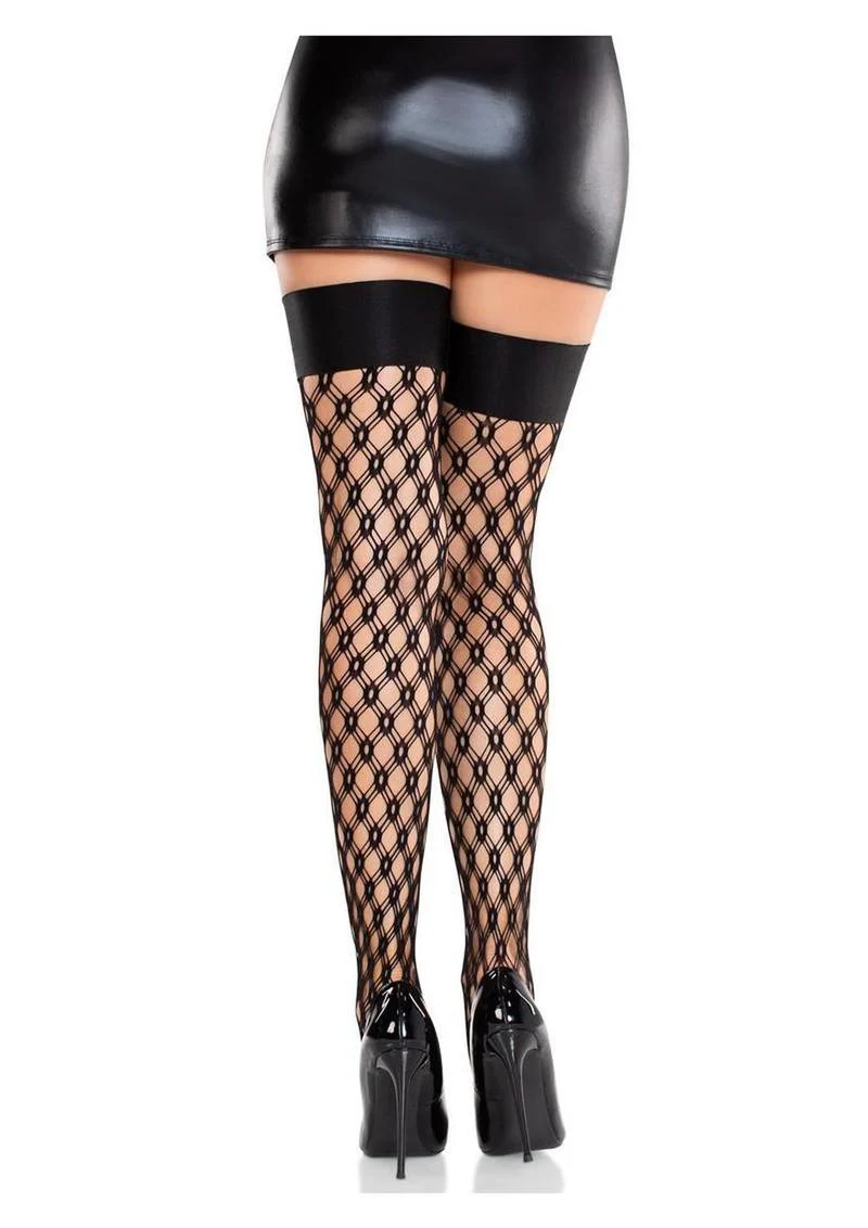 Eyelet Net Thigh Highs with Satin Elastic Top - Image 3
