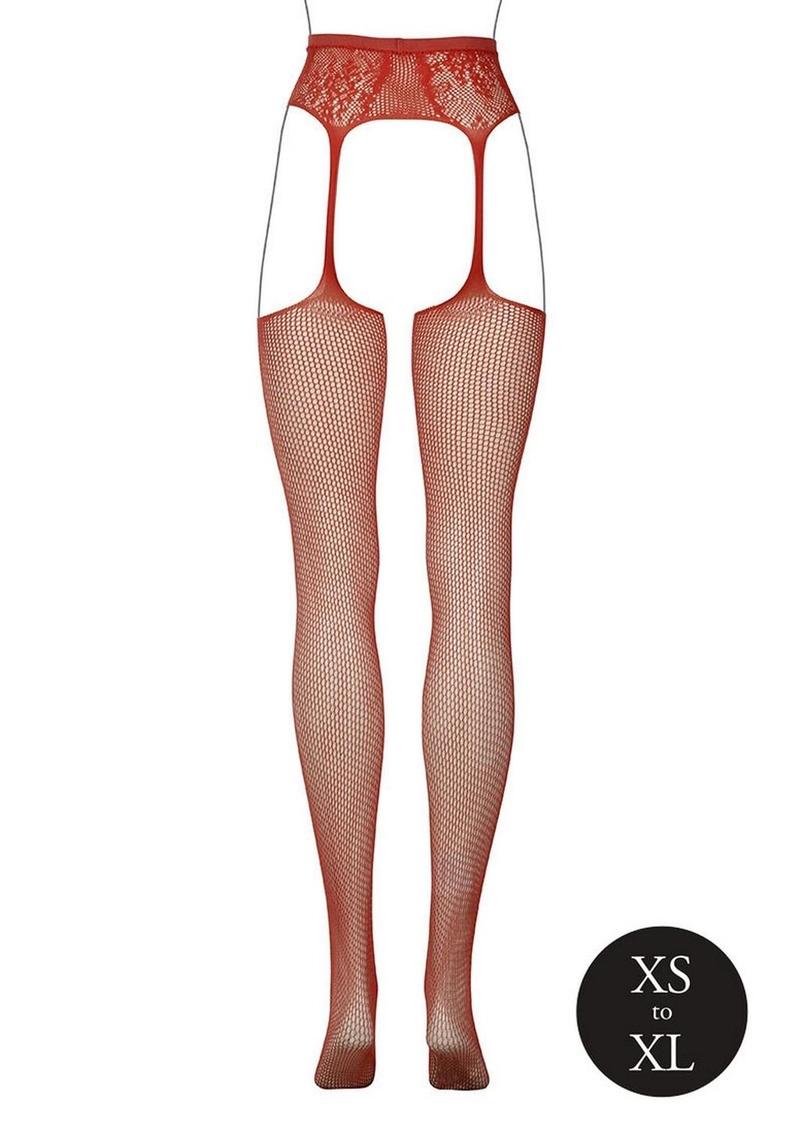 Fishnet And Lace Garterbelt Stockings Glow Orange - Image 3