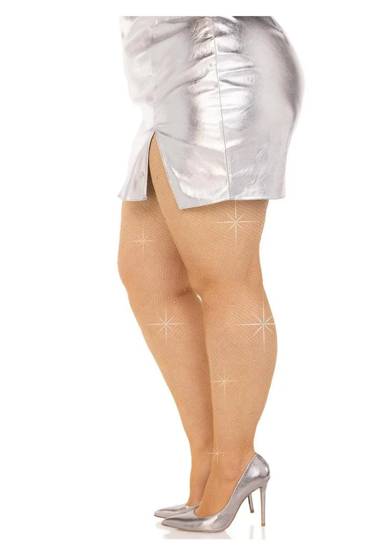 Fishnet Crystalized Tights with Multi-Sized Iridescent Rhinestones - Image 2