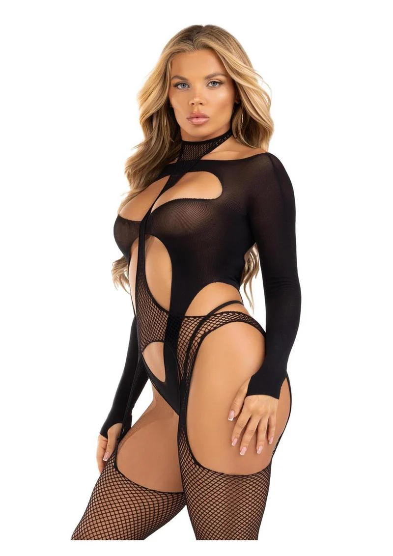 Fishnet Halter Suspender Bodystocking - Image 2