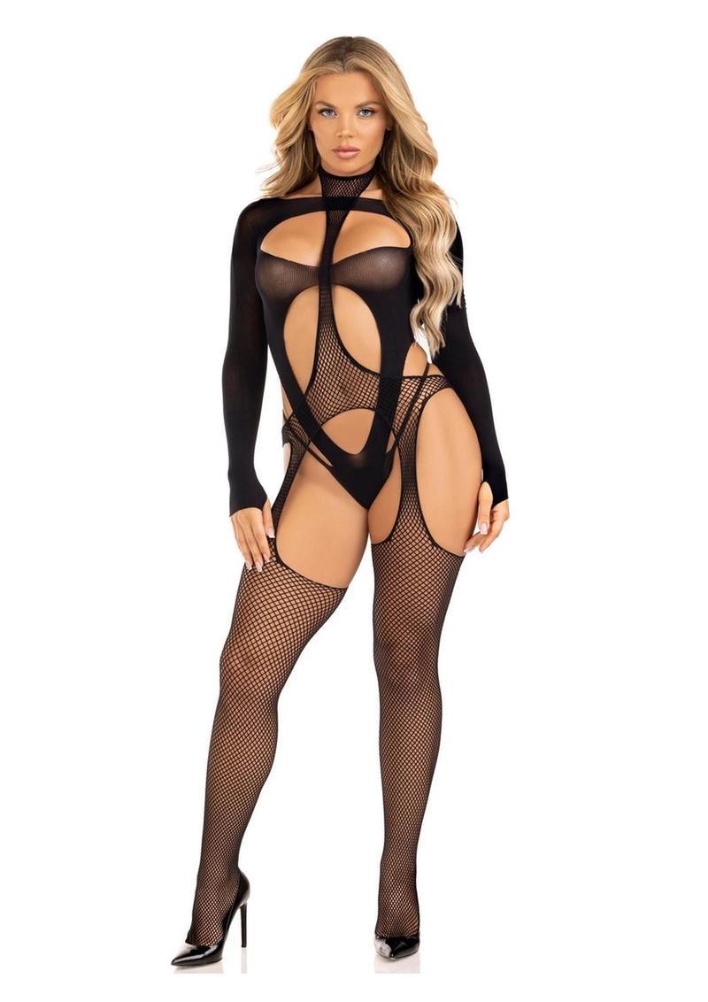 Fishnet Halter Suspender Bodystocking - Image 4