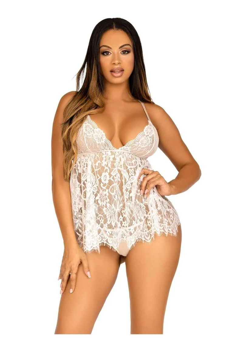Floral Lace Babydoll with Eyelash Lace Scalloped Hem - Image 12