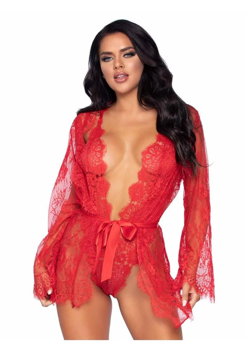 Floral Lace Teddy with Adjustable Straps and Satin Tie - Image 16