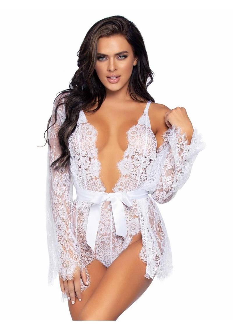 Floral Lace Teddy with Adjustable Straps and Satin Tie - Image 21