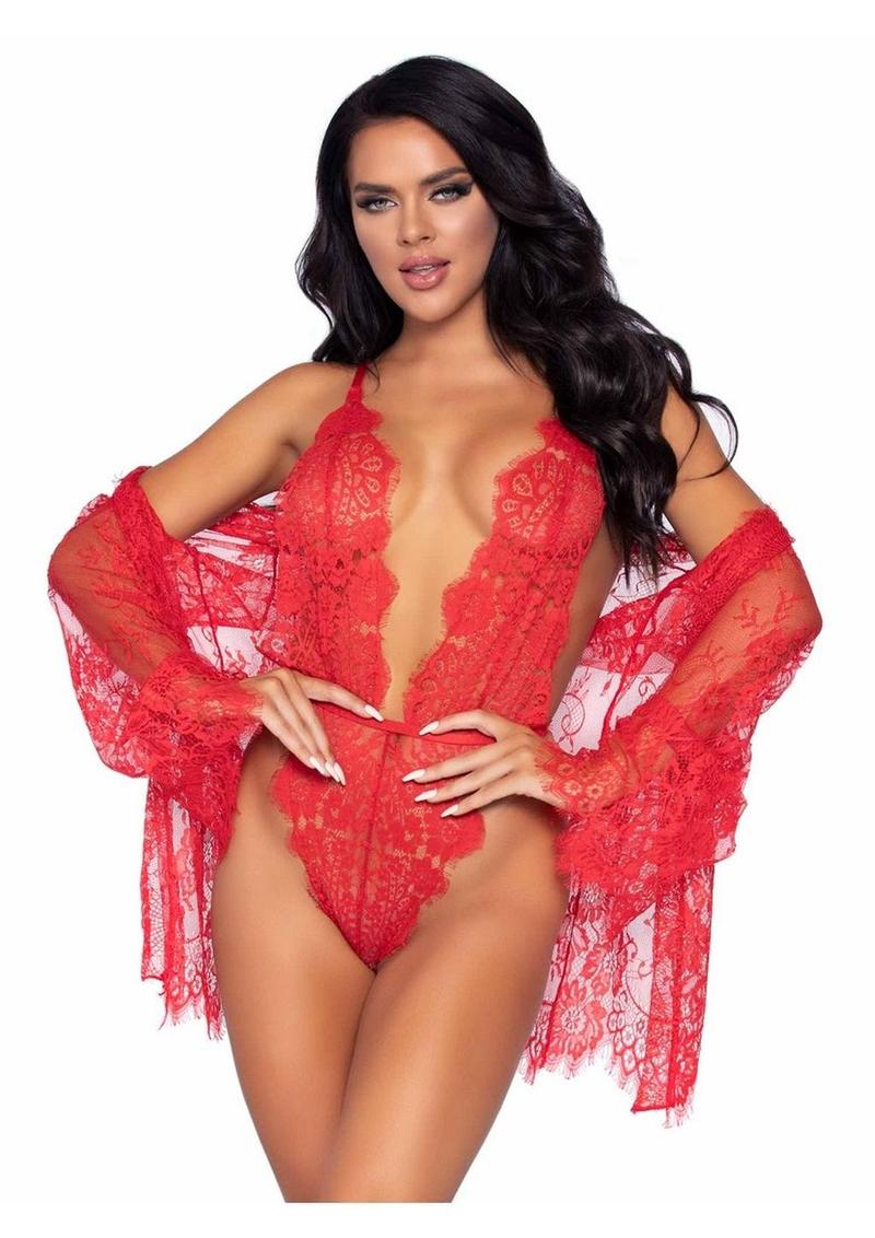 Floral Lace Teddy with Adjustable Straps and Satin Tie - Image 5