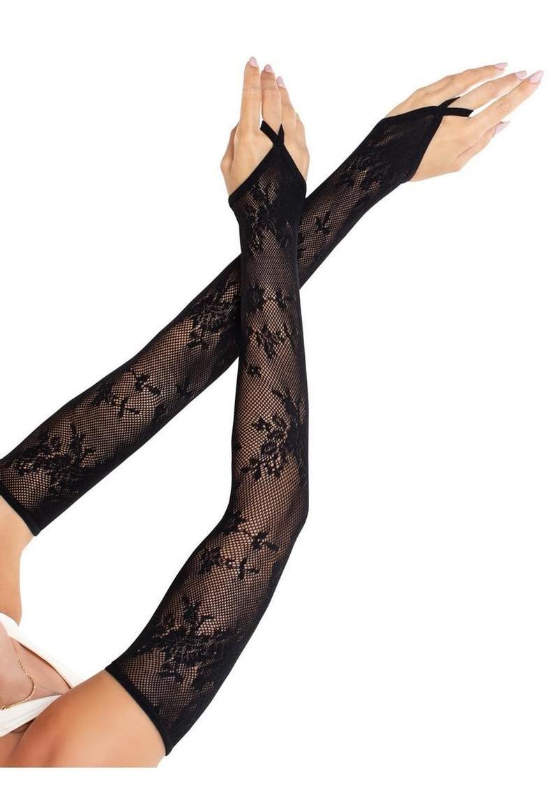 Floral Net Extra Long Gauntlet Arm Warmers - Image 3