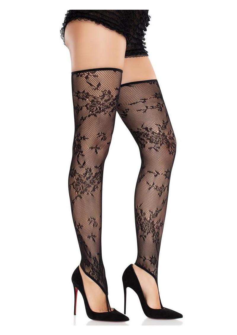 Floral Net Toe Loop Footless Thigh Highs - Image 2