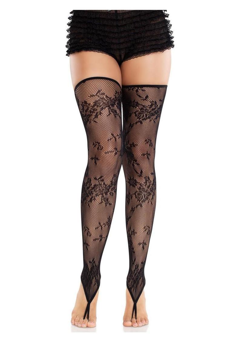 Floral Net Toe Loop Footless Thigh Highs - Image 4