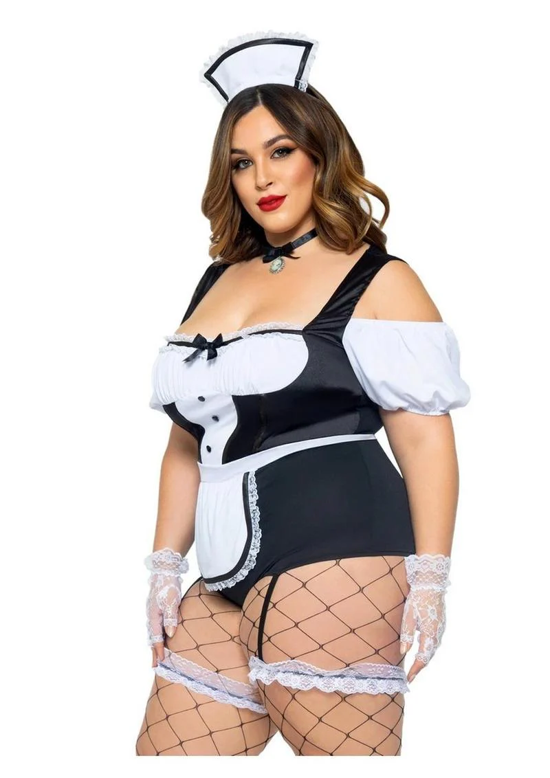 Foxy Frenchie Garter Bodysuit with Attached Apron - Image 2