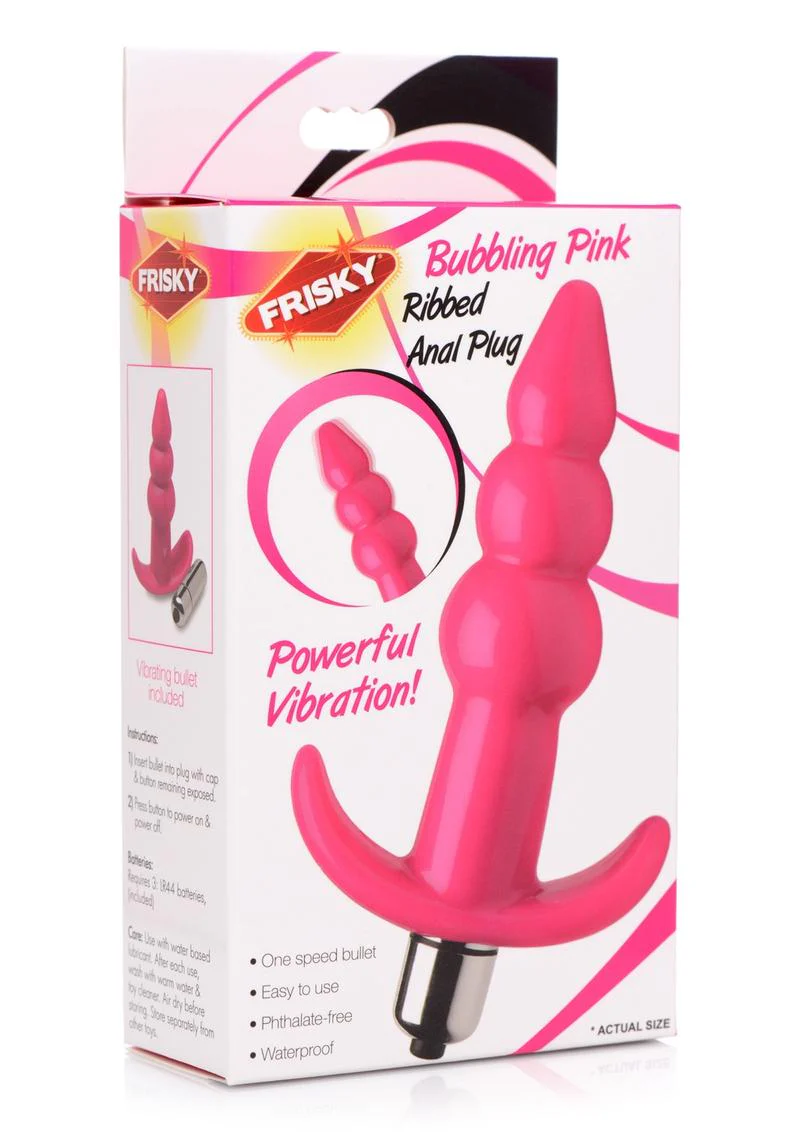 Frisky Bubbling Pink Ribbed Anal Plug Powerful Vibration - Image 4