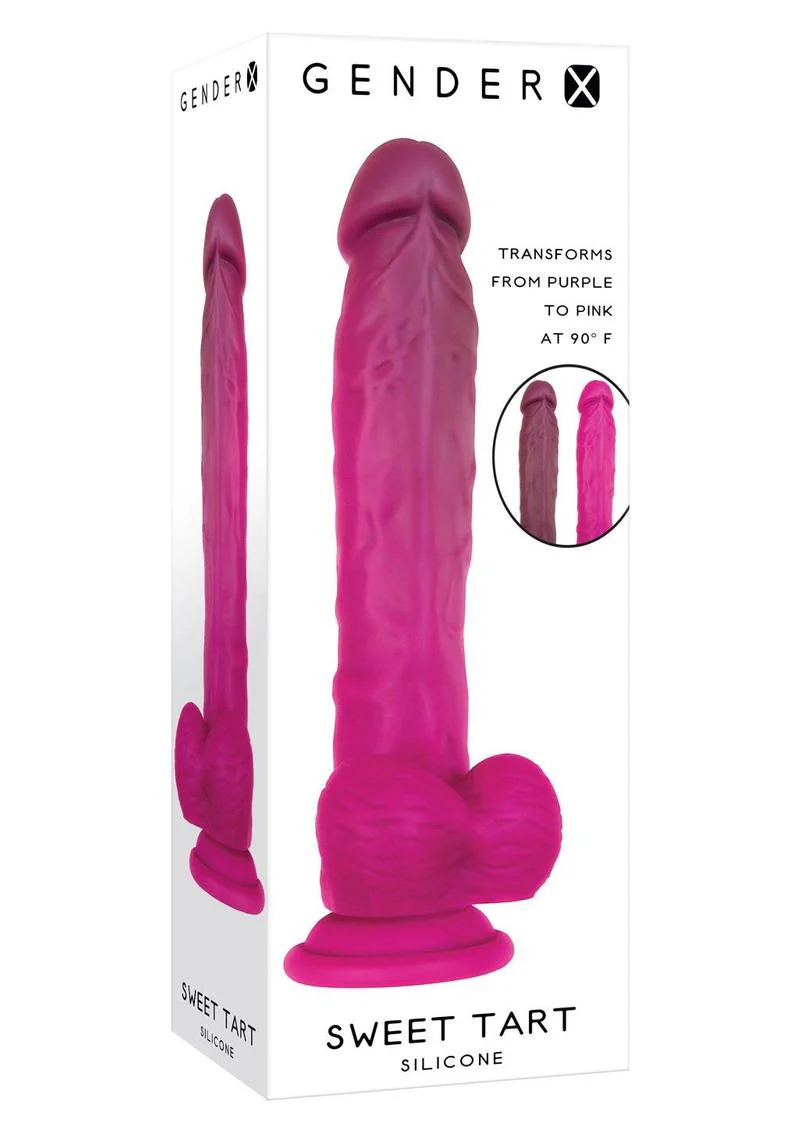 Gender X Sweet Tart Color-Changing Silicone Dildo Purple to Pink - Image 4