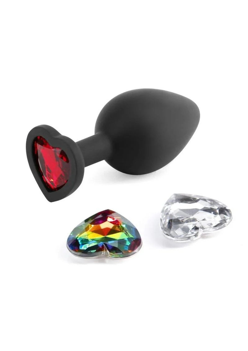 Glams Xchange Heart Silicone Anal Plug with Swappable Gems - Image 3