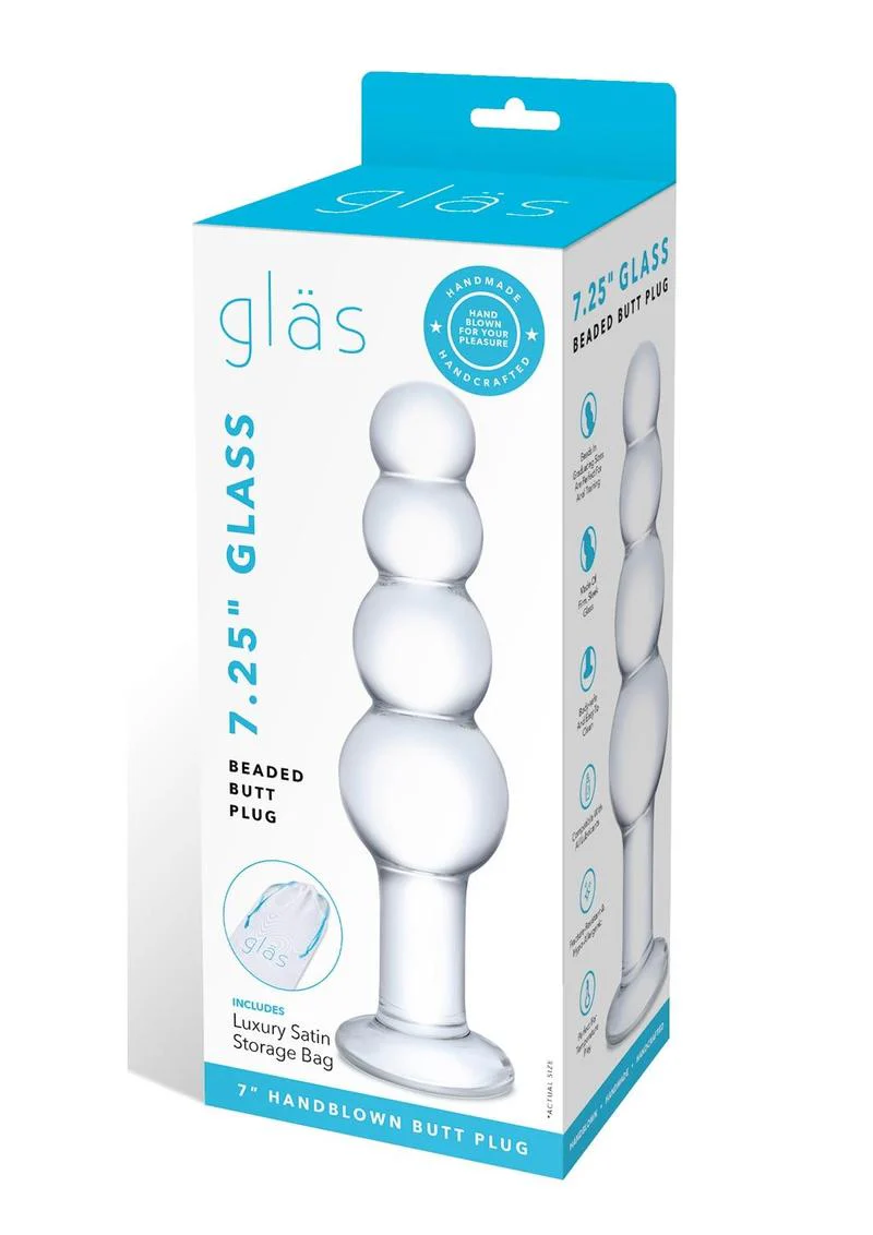 Gläs 7.25 Inch Beaded Hand Blown Glass Butt Plug - Image 4