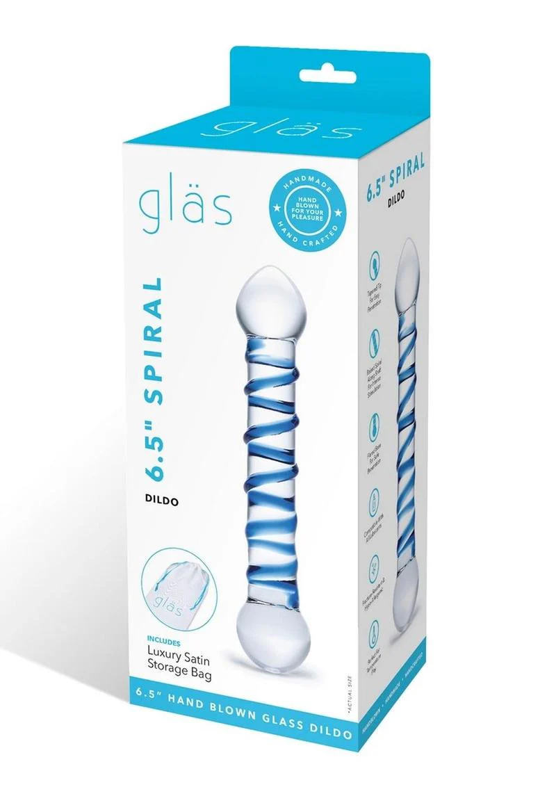 Glas Blue Spiral Glass Dildo With Luxury Satin Storage Bag - Image 4