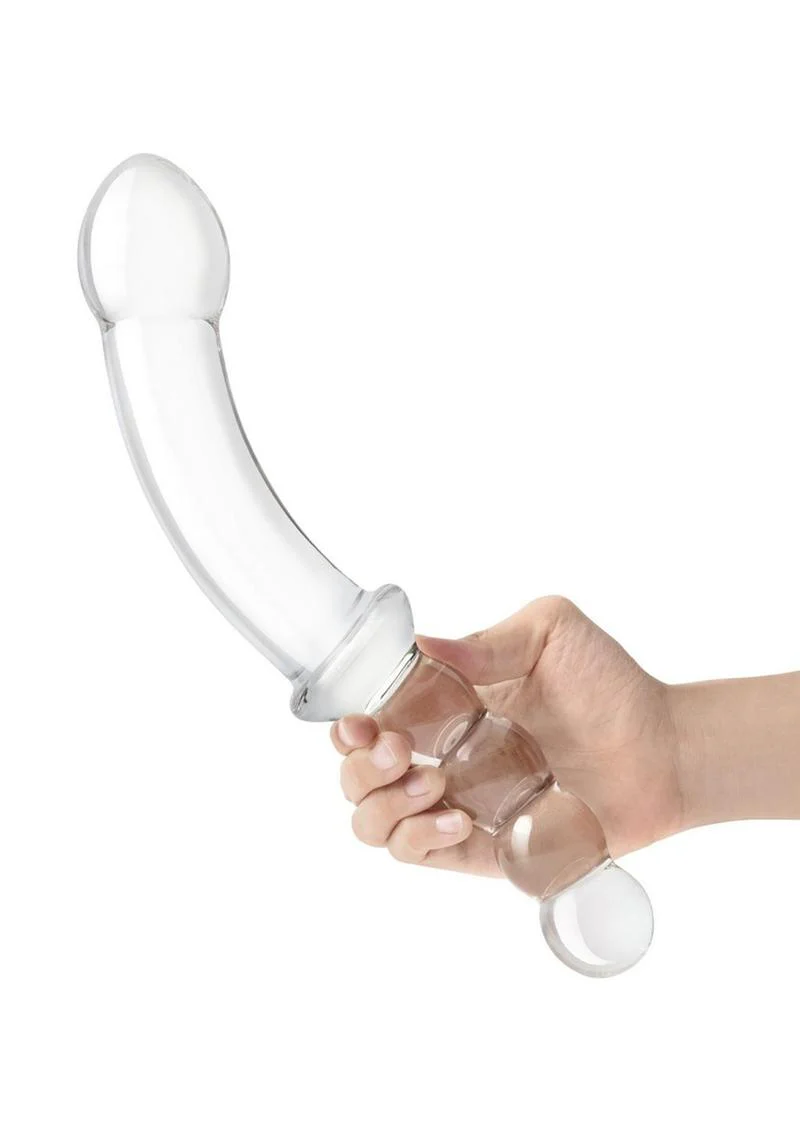 Glas Girthy Double Sided Glass Dong with Anal Bead Grip Handle - Image 3