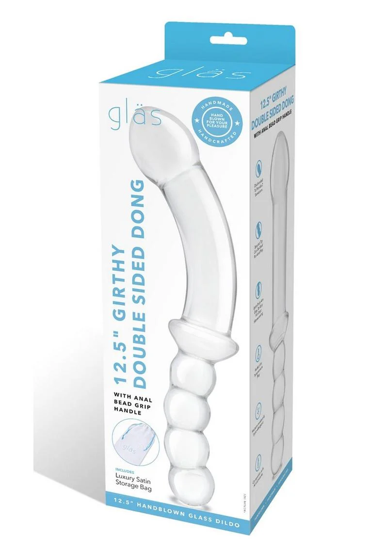 Glas Girthy Double Sided Glass Dong with Anal Bead Grip Handle - Image 4