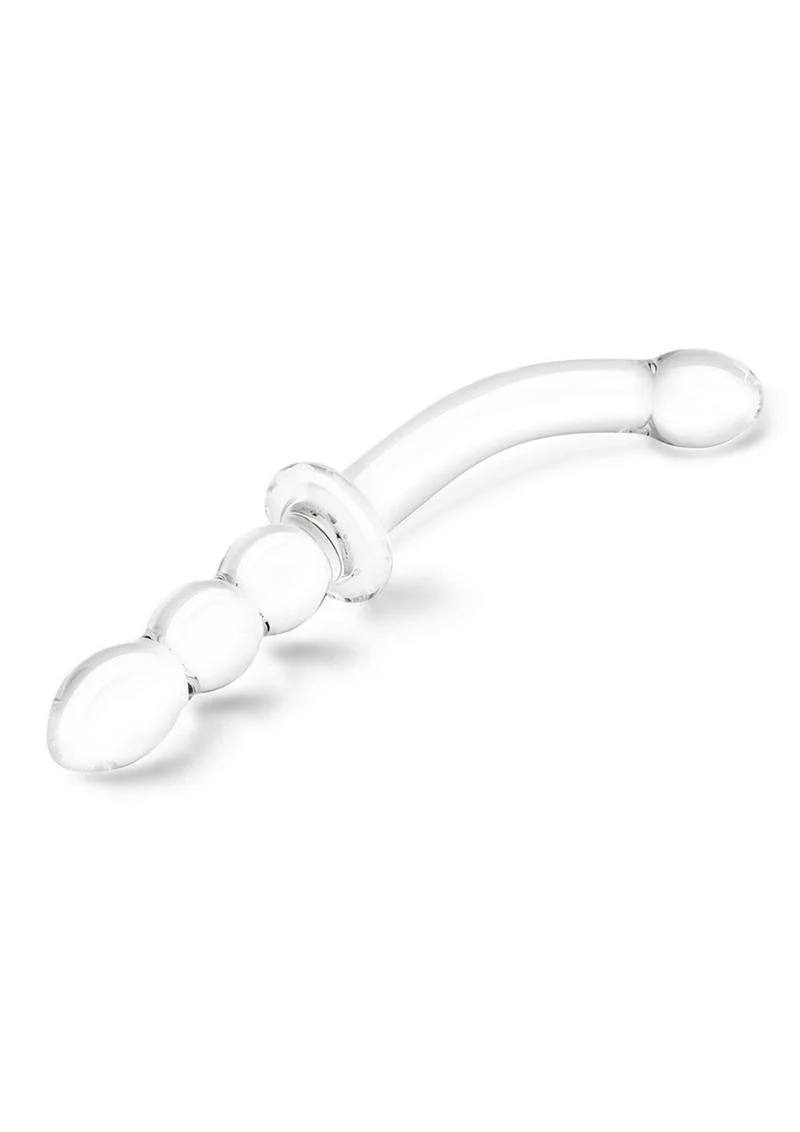 Glas Girthy Ribbed G-Spot Glass Dildo Double-Ended with Handle Grip - Image 2