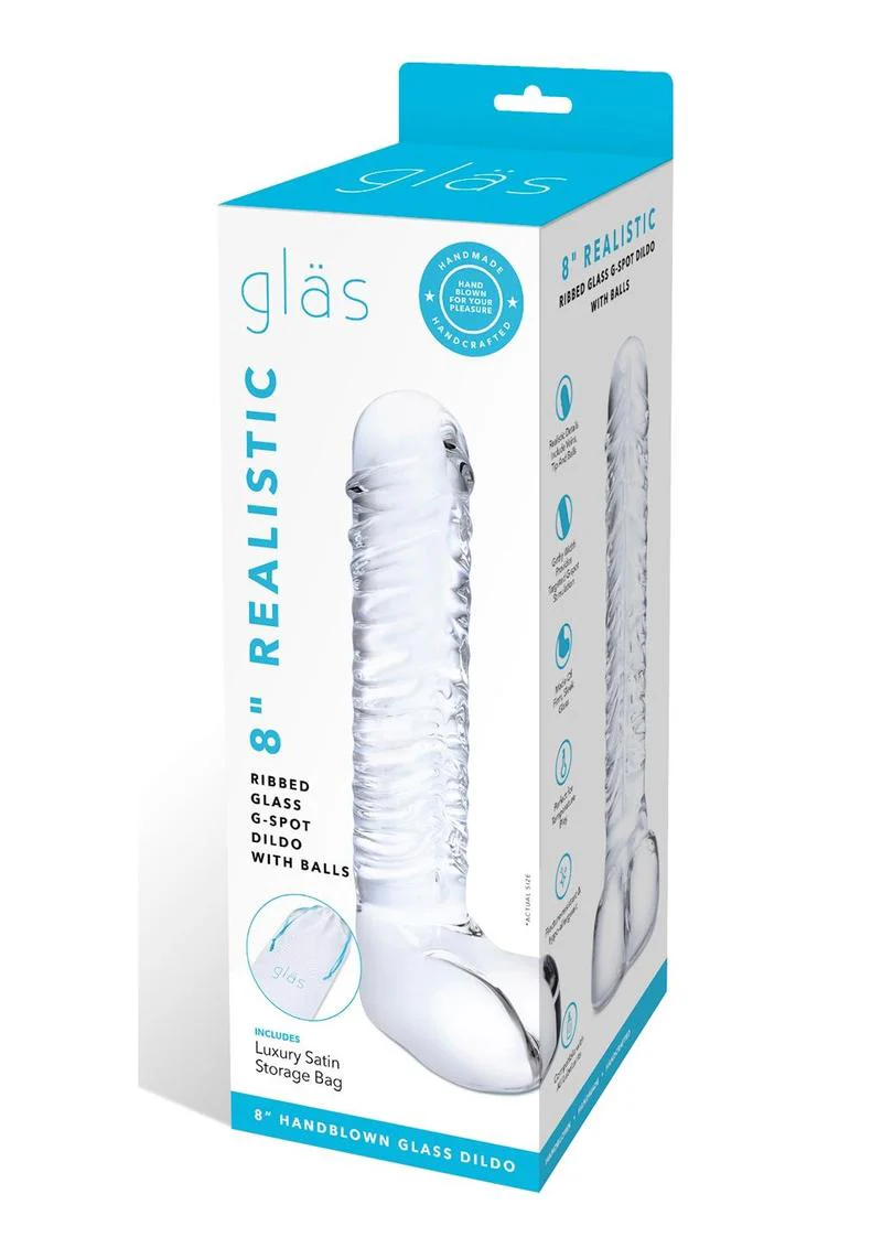 Glas Realistic Ribbed Glass G-Spot Dildo with Balls - Image 4