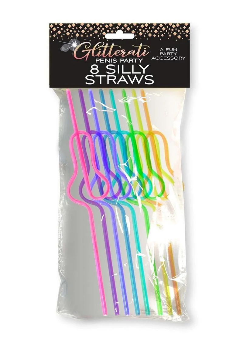 Glitterati 8 Pack Silly Penis Straws Fun Rainbow Party Accessory - Image 2