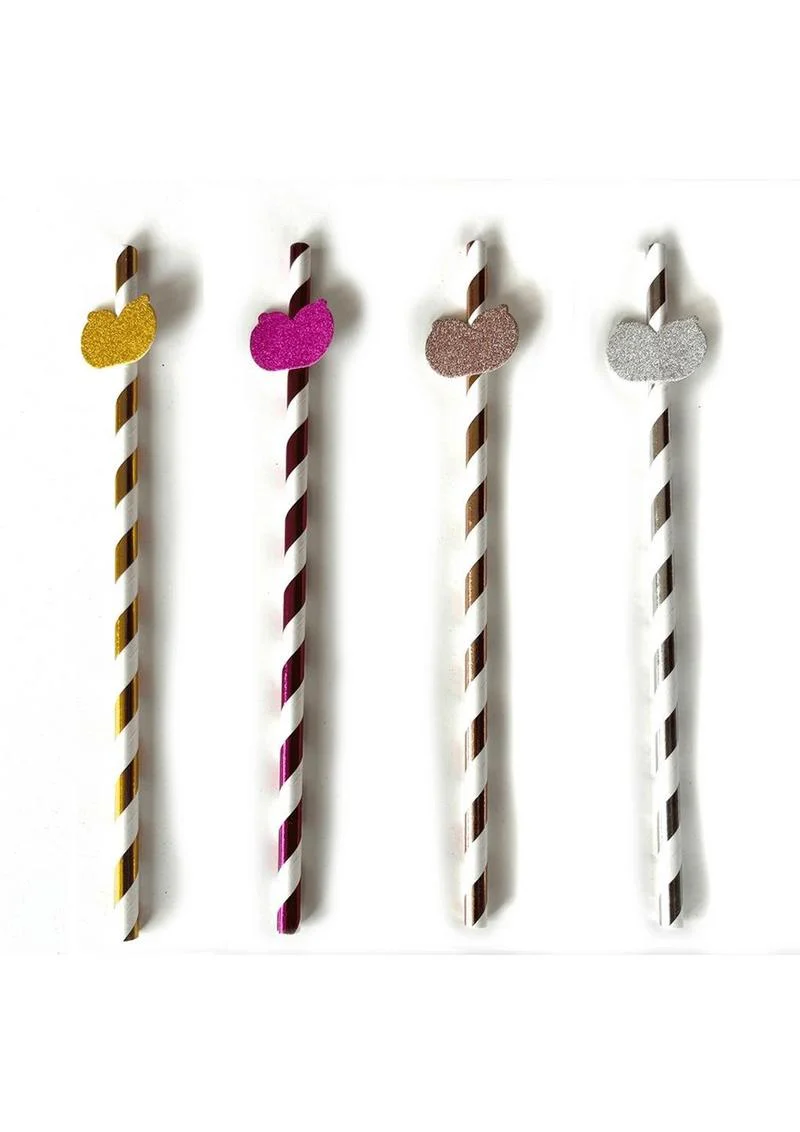 Glitterati Boobie Party Tall Straws 8-Pack Assorted Glitter Colors