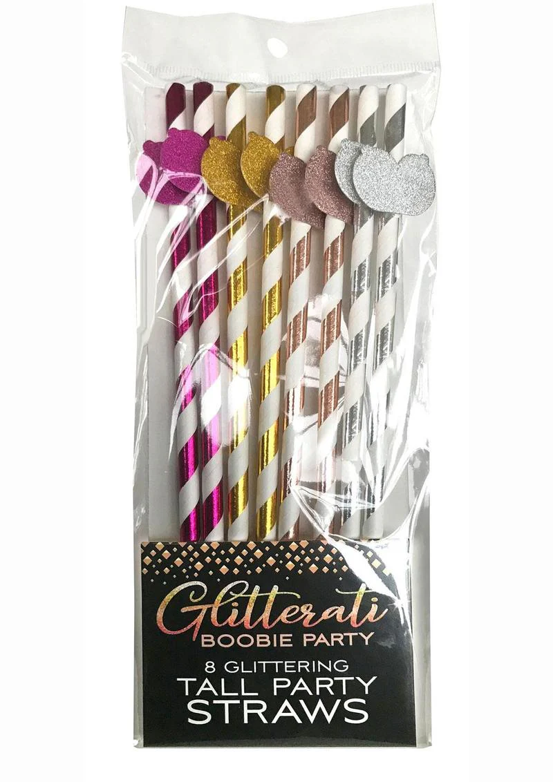 Glitterati Boobie Party Tall Straws 8-Pack Assorted Glitter Colors - Image 3