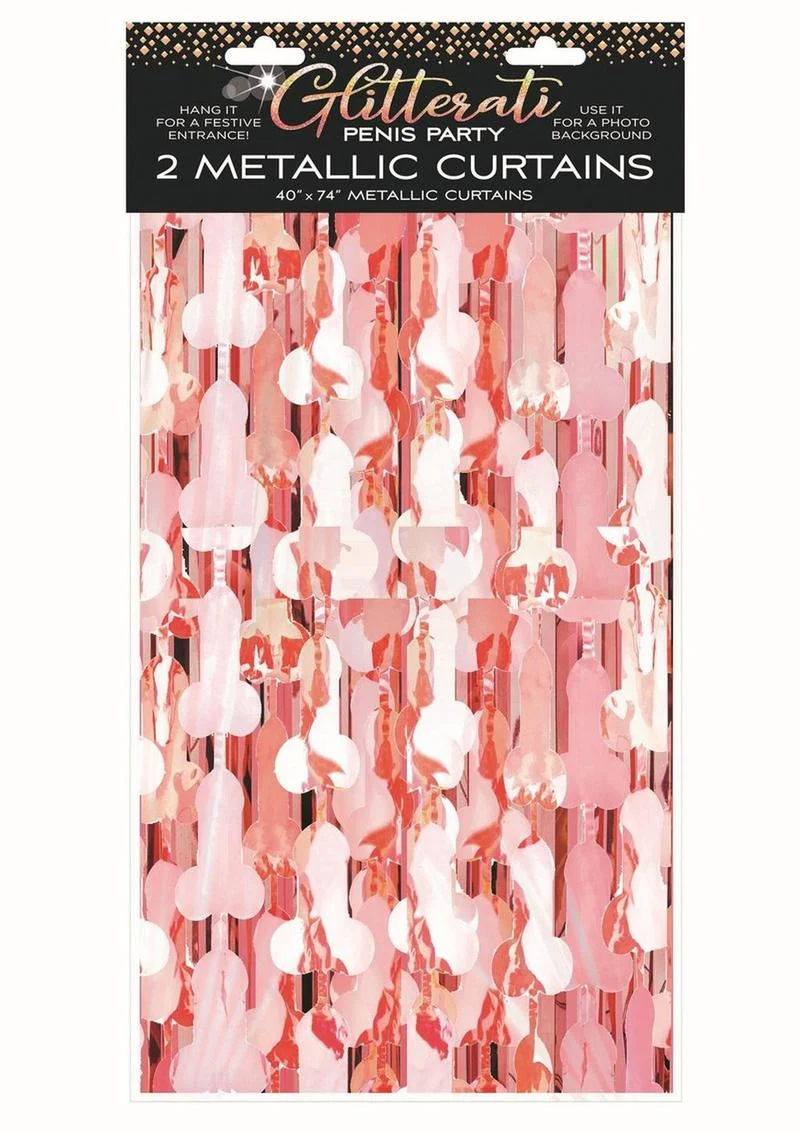 Glitterati Penis Party Metallic Curtains 2-Piece Set Rose Gold - Image 3
