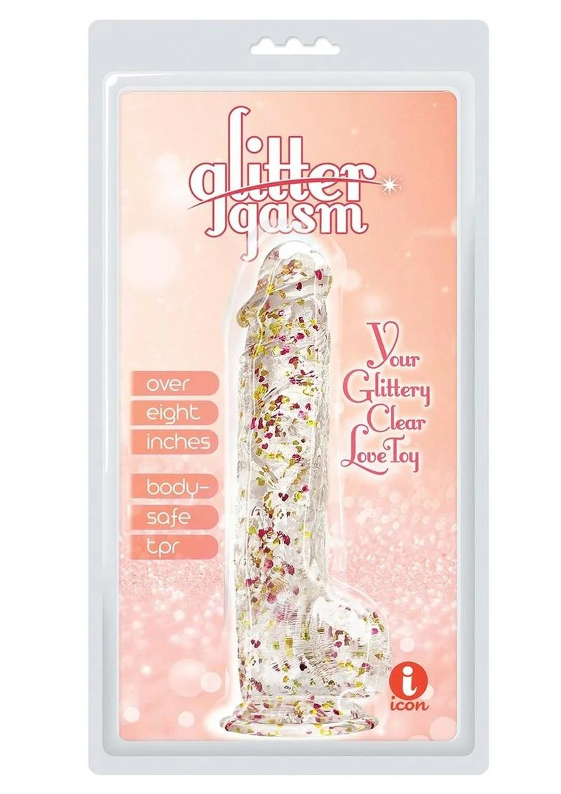 Glittergasm Clear Glitter Dildo With Balls & Suction Cup - Image 3