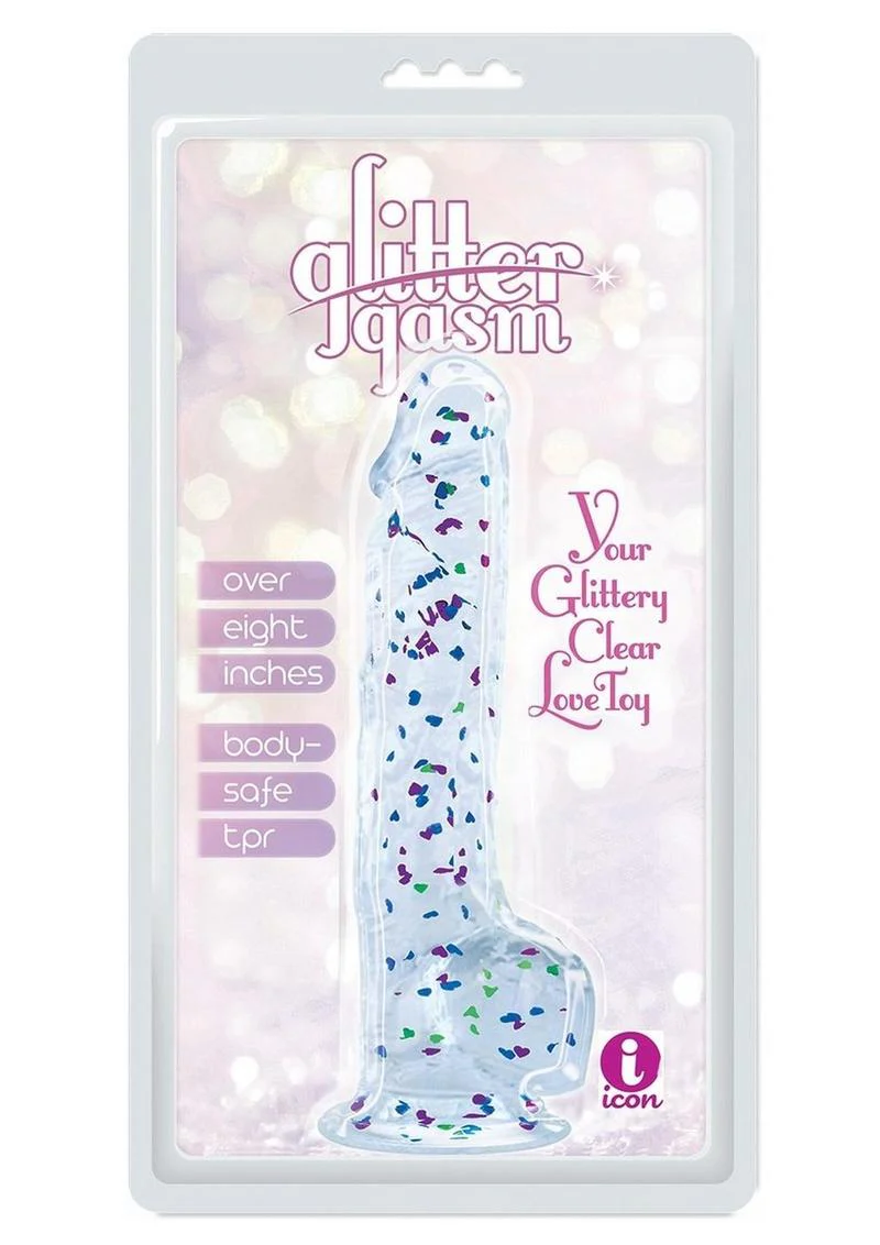 Glittergasm Realistic Clear Dildo With Balls and Suction Cup - Image 3