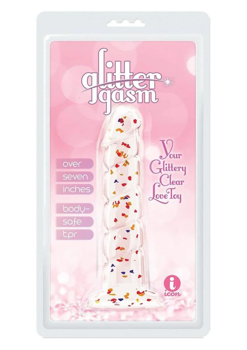Glittergasm Swirl Clear Body Safe Dildo With Suction Cup - Image 3