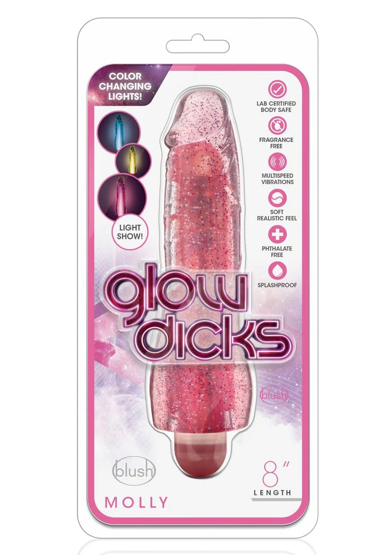 Glow Dicks Molly 8 Inch Glitter Vibrator with Color Changing Lights - Image 7