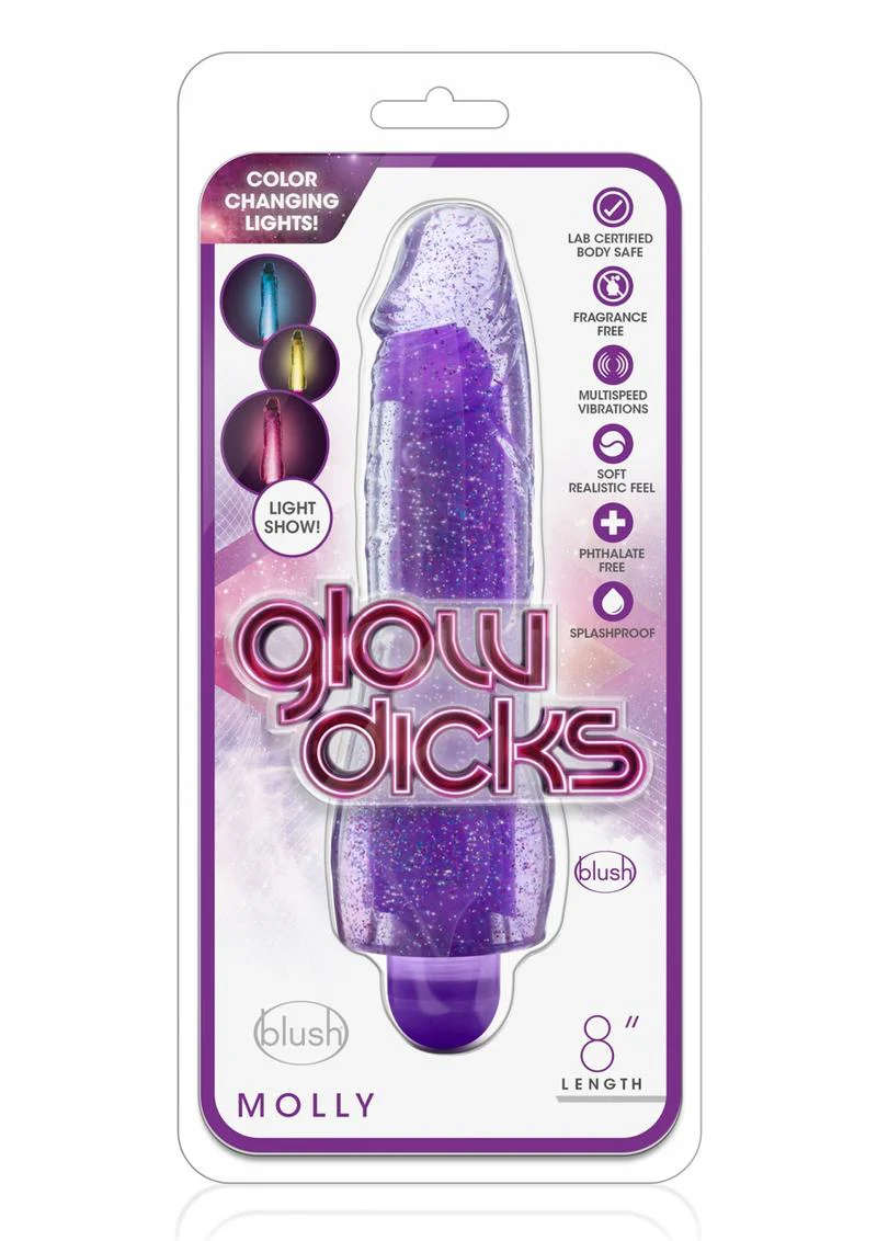 Glow Dicks Molly 8 Inch Glitter Vibrator with Color Changing Lights - Image 8