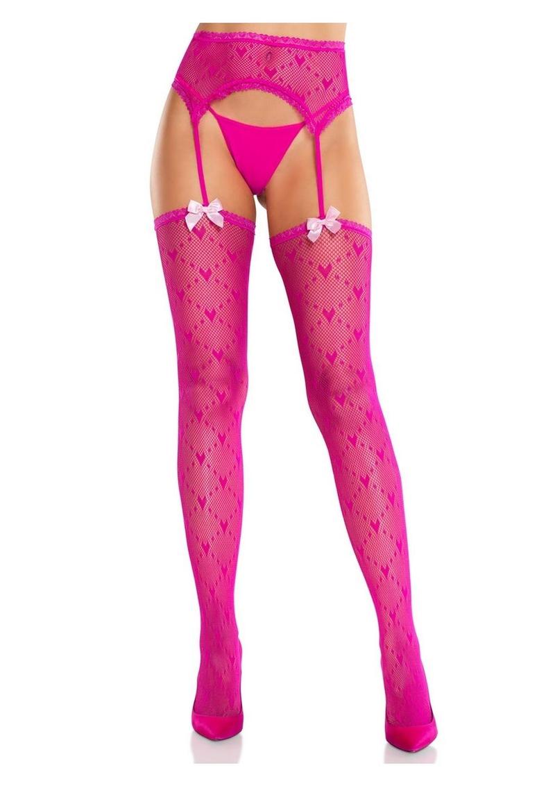 Heart Lace-Trimmed Net Stockings - Image 5