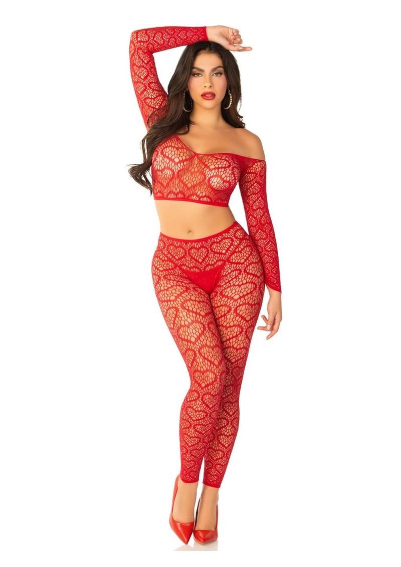Heart Net Off The Shoulder Crop Top and Footless Tights - Image 5