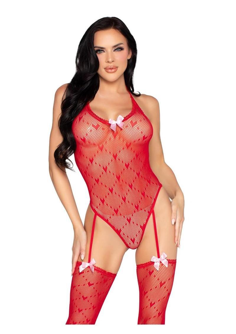 Heart Trimmed Net Teddy with Stockings - Image 5