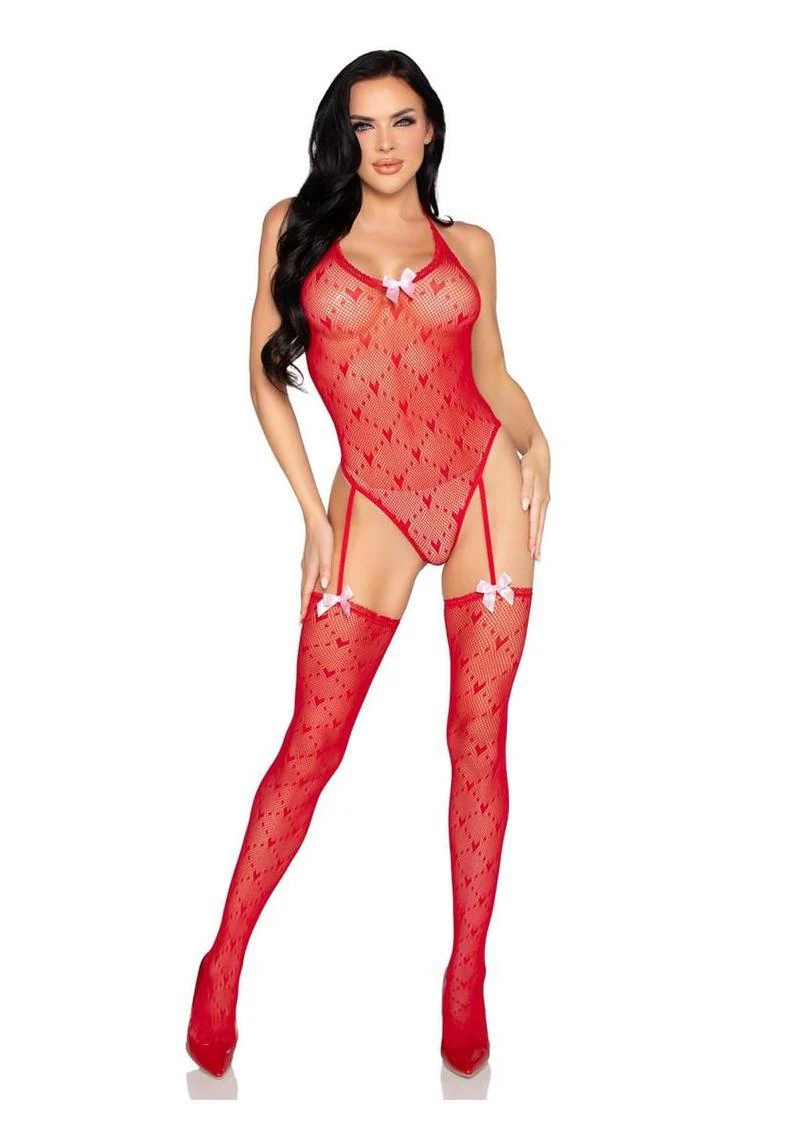 Heart Trimmed Net Teddy with Stockings - Image 8