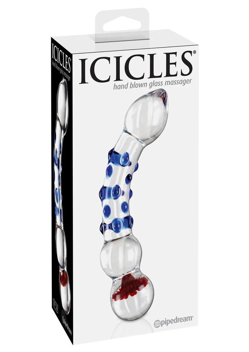 Icicles No. 18 Textured Glass Massager with Blue and Red Dots - Image 3