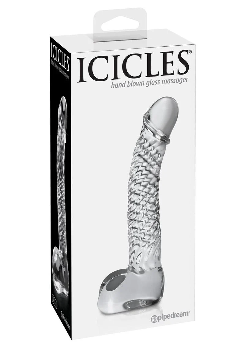Icicles No. 61 Textured Glass G-Spot Dildo with Balls - Image 3