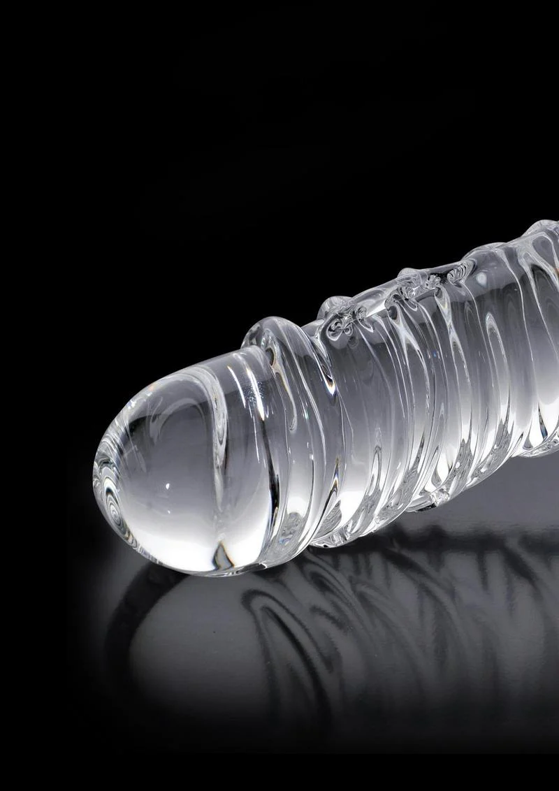 Icicles Textured And Realistic Designed Glass Dildo with Balls - Image 2