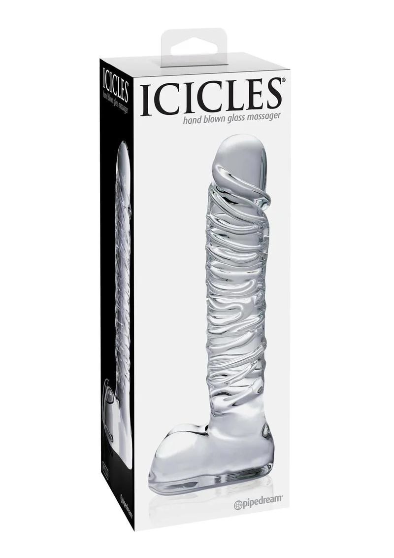 Icicles Textured And Realistic Designed Glass Dildo with Balls - Image 3