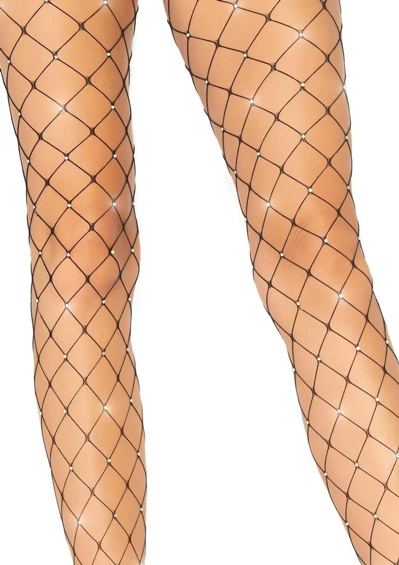 Indescent Rhinestone Fence Net Tights - Image 2