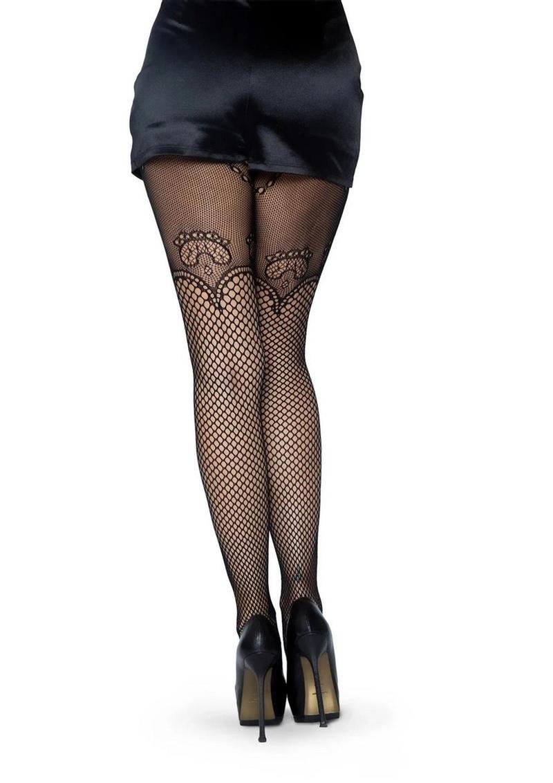 Industrial Net Suspender Hose with Duchess Lace Top Accent - Image 2