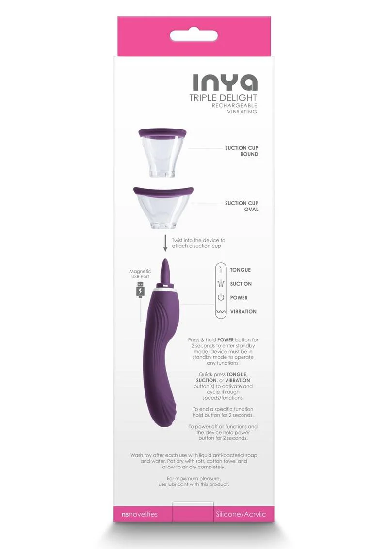Inya Triple Delight Rechargeable Silicone Vibrator with Suction Cups - Image 4