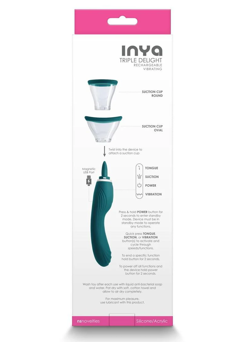 Inya Triple Delight Rechargeable Silicone Vibrator with Suction Cups - Image 6