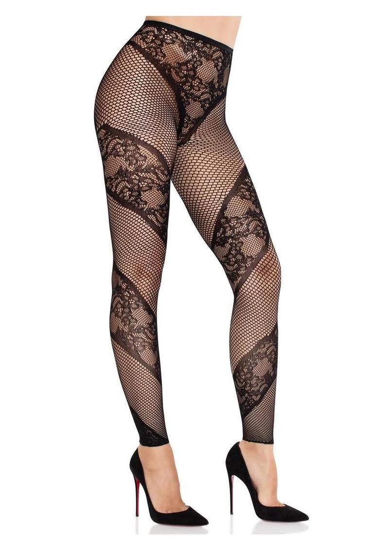 Lace and Net Illusion Footless Tights - Image 2