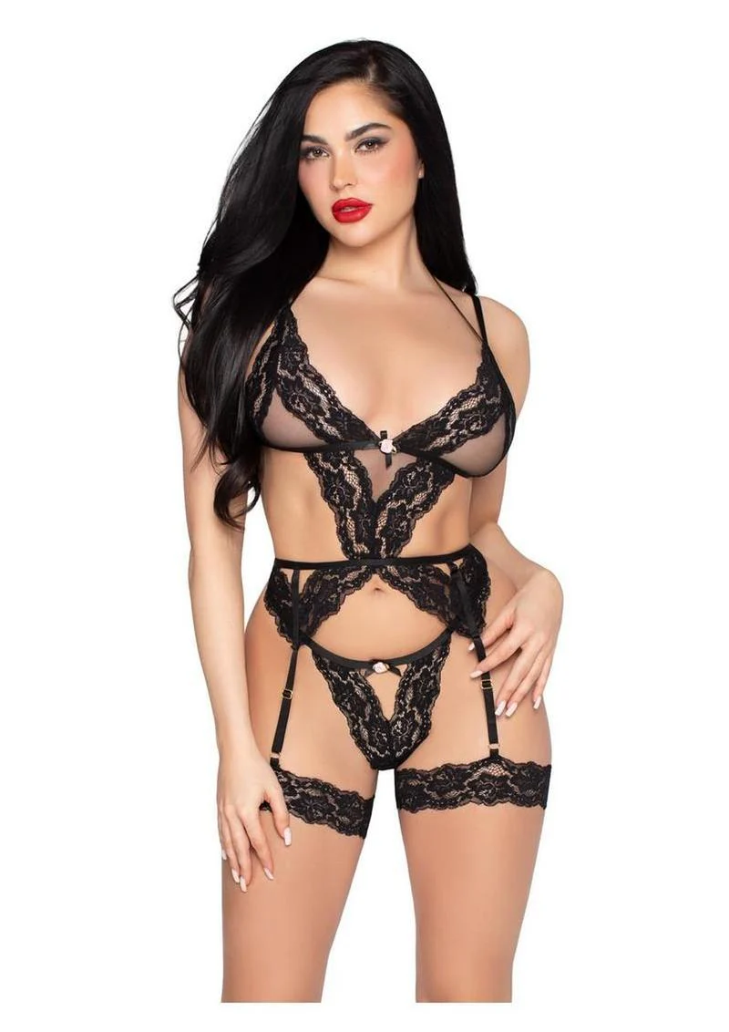 Lace and Sheer Cami Garter Set
