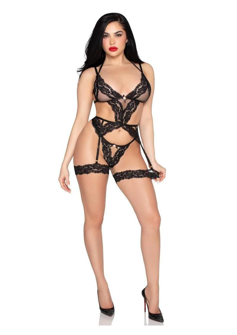 Lace and Sheer Cami Garter Set - Image 4