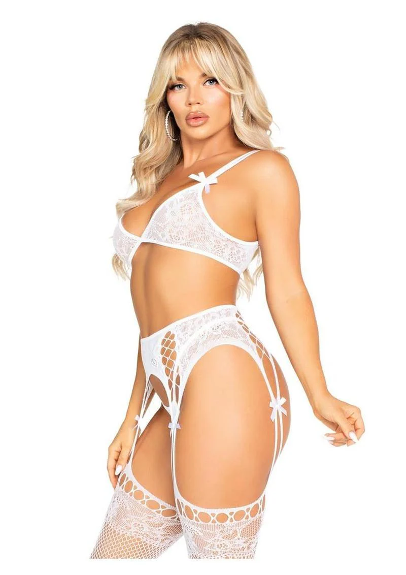 Lace Bralette And G-String Set With Lace Garter Tights - Image 2